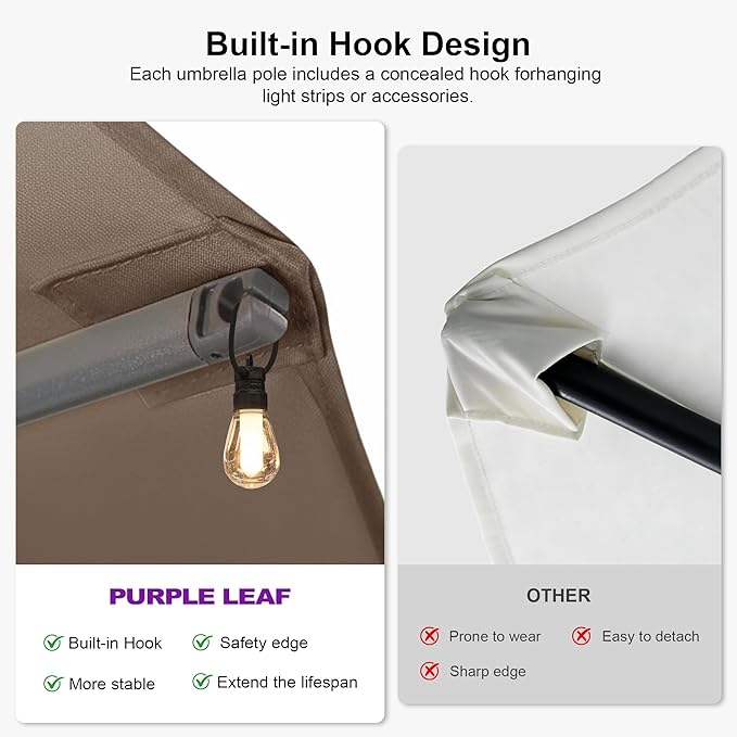PURPLE LEAF 14ft Patio Market Umbrella Outdoor Double-Sided Umbrella with Base and Crank Rectangle Table Umbrella for Pool Deck Garden, Taupe