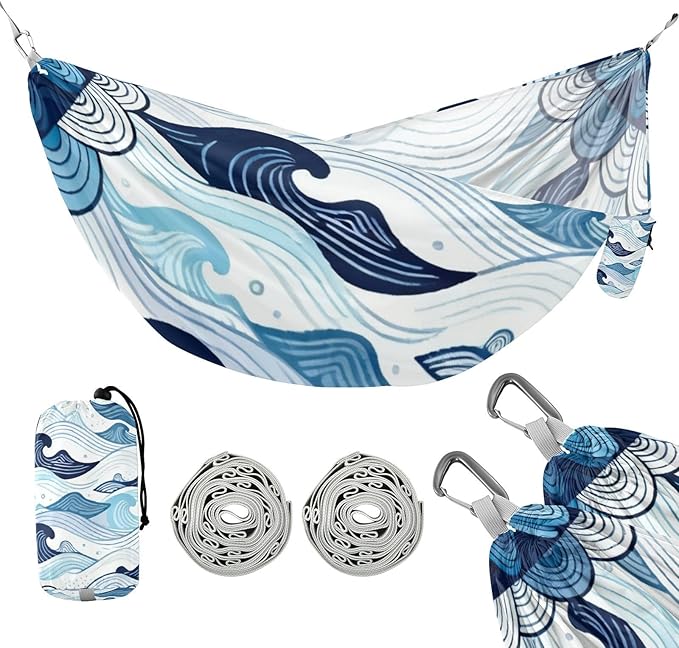 Ocean Wave Outdoor Hammock with Tree Straps for Outside Beach Patio Garden