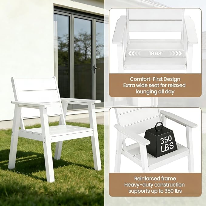 Outdoor Dining Set,5-Piece Patio Table and Chairs Set for 4, HDPE Outdoor Dining Table and Chairs with Umbrella Hole, All-Weather Patio Dining Furniture Set,White