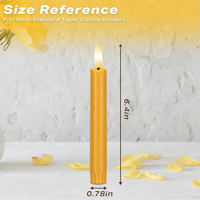 Yellow Flameless Taper Candles with Remote, 6.4" Battery Operated LED Candles, Flickering Flameless Candlesticks for Table Centerpieces, Wedding, Farmhouse, Dinner Decor, Set of 6