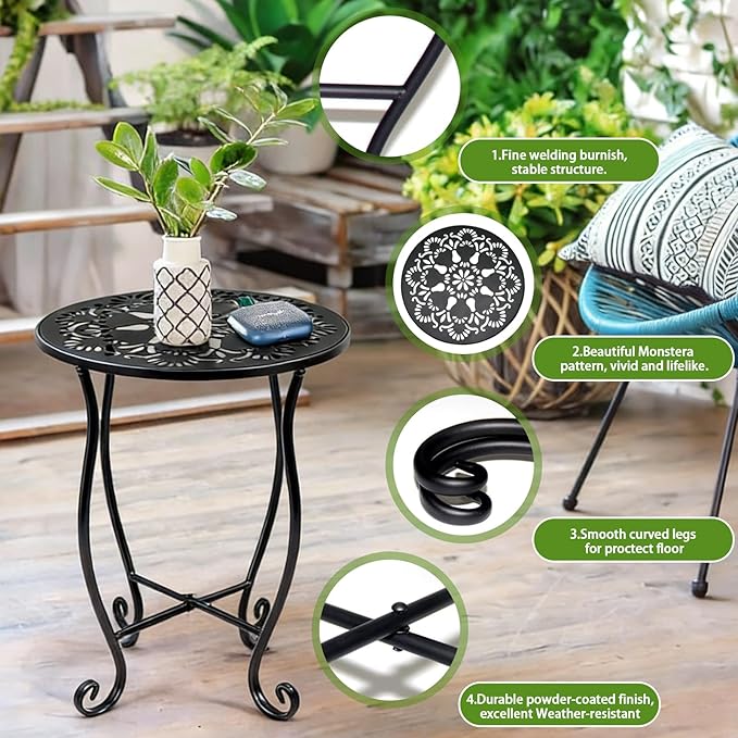 Arbuxzuy 3 Packs 17" Tall Round Metal Outdoor Side Tables for Patio, Decorative Black Flower Pot Stand, Rustproof Potted Holder, 120 lbs Load Capacity