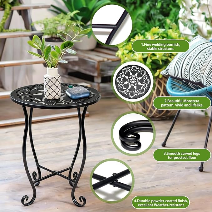 Arbuxzuy 17" Tall Round Metal Outdoor Side Tables for Patio, Decorative Black Flower Pot Stand, Rustproof Potted Holder, 120 lbs Load Capacity (4pcs)