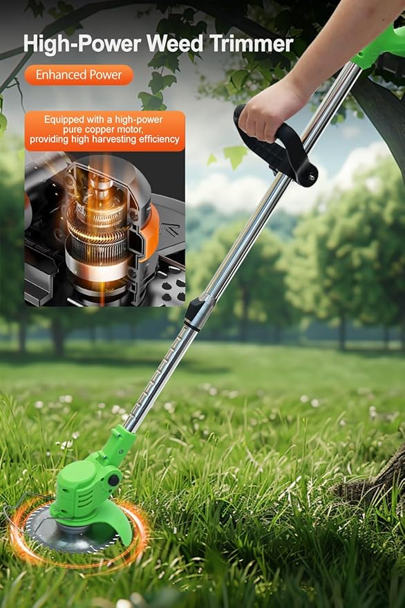 Cordless Weed Wacker, Lightweight Electric Grass Trimmer, 2 Batteries, Weed Trimmer, Adjustable Weed Eater,String Trimmers, Green