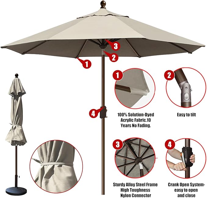 EliteShade USA 10-Year-Non-Fading 10Ft Market Patio Umbrella, UPF 50+ UV Protection Performance Sun Umbrella, Heavy Duty Commercial Grade Outdoor Table Umbrella with Crank & Tilt, Windproof Vented Top for Garden, Pool, Deck and Outdoor Playsets, Antiqu...