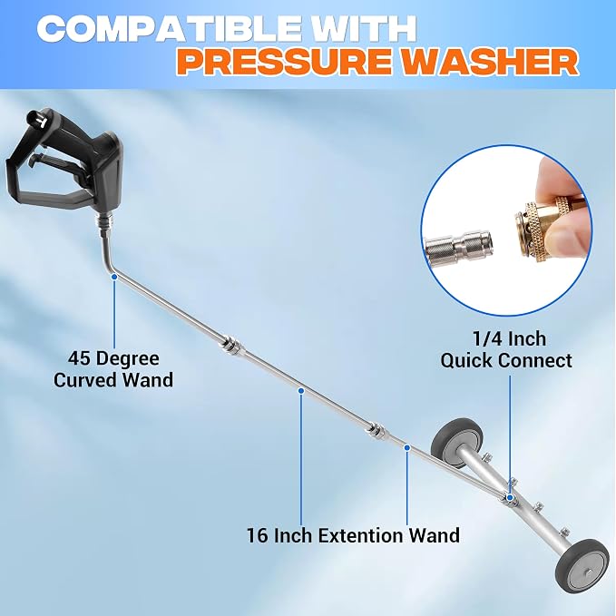 M MINGLE Undercarriage Pressure Washer Attachment, 16 Inch Powerful Under Car Washer with Car Wash Mitt, Low-Clearance Vehicle Compatible, 4000 PSI