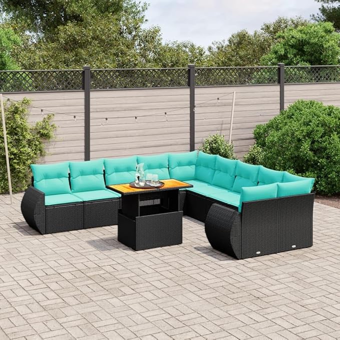 vidaXL Patio Sofa Set with Cushions 11 Piece, Outdoor Sectional Sofa Couch, Patio Conversation Set for Garden Backyard, Black Poly Rattan