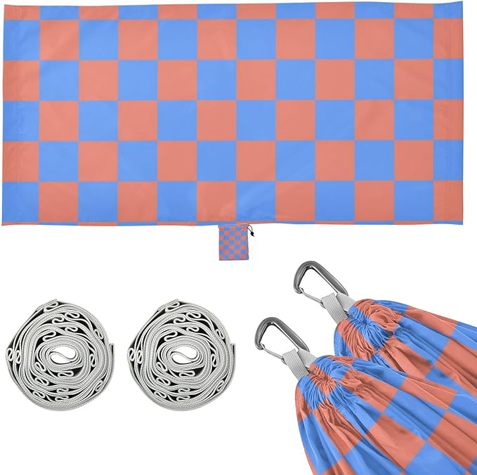 Blue-Orange Checkerboard 330lb Capacity Hammocks with Tree Straps Hanging Hammock for Outside Camping Essentials hamaca con Base para adultos