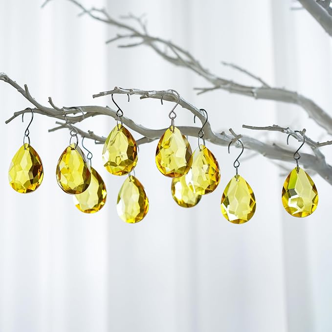 10 Pcs Yellow Bauhinia Crystal Suncatcher Prisms Chandelier Beads Decor | 38mm Yellow Bauhinia Crystal Pendants Chandelier Replacement Beads for Window Wedding Party Decor