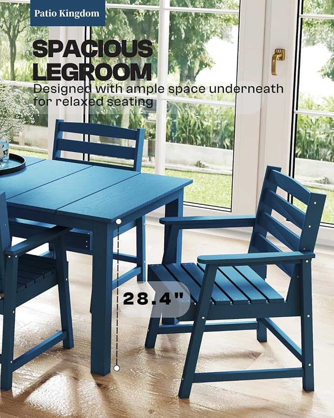 7-Piece Outdoor Dining Set for 6, 75.2" HDPE Patio Table with Umbrella Hole & 6 Chairs, Weather-Resistant Wood-Look Patio Furniture for Garden, Lawn, Deck, or Poolside (Navy Blue)
