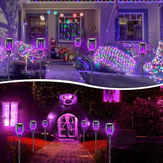 EOYIZW Solar Lights Outdoor, 4 Pack Premium 99 LEDs Purple Halloween Decorations Solar Lights - IP65 Waterproof Garden Outdoor Decor for Halloween Yard Patio Porch