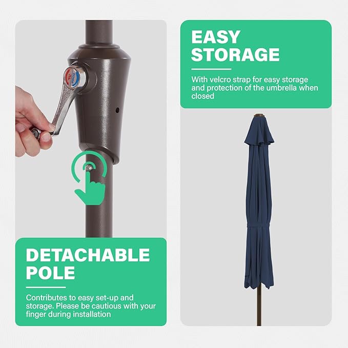 JEAREY 9ft Half Umbrella Outdoor Patio Umbrella Market Umbrella with Crank, 1/2 Round Wall Umbrella 5 Sturdy Ribs UV Protection for Pool Garden Balcony Deck, Purplish Blue