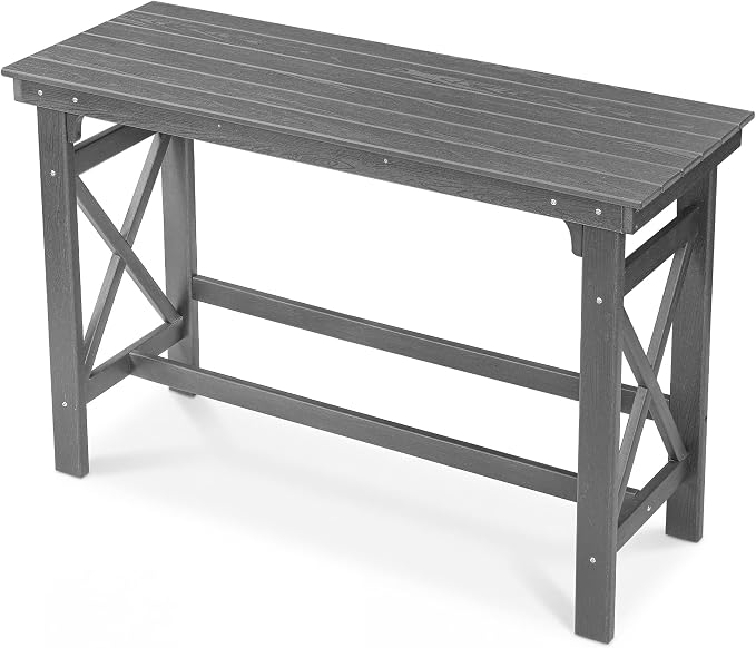 60" HDPE Outdoor Bar Table, Rectangle Patio Bar Height Counter Table, All-Weather Adirondack Outdoor Pub Table, Waterproof Patio Bar Table for Outside, Garden, Backyard, Deck, Grey