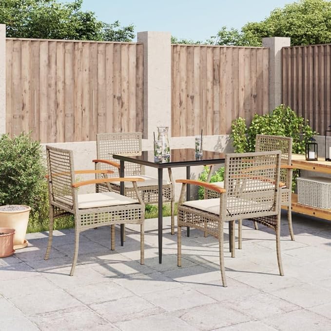 5 Piece Patio Dining Set with Cushions, Outdoor Sofa Sets Sectional Sofa Front Porch Furniture Outdoor Lounge Sets for Exhibition Garden Poolside Piazza Beige Poly Rattan