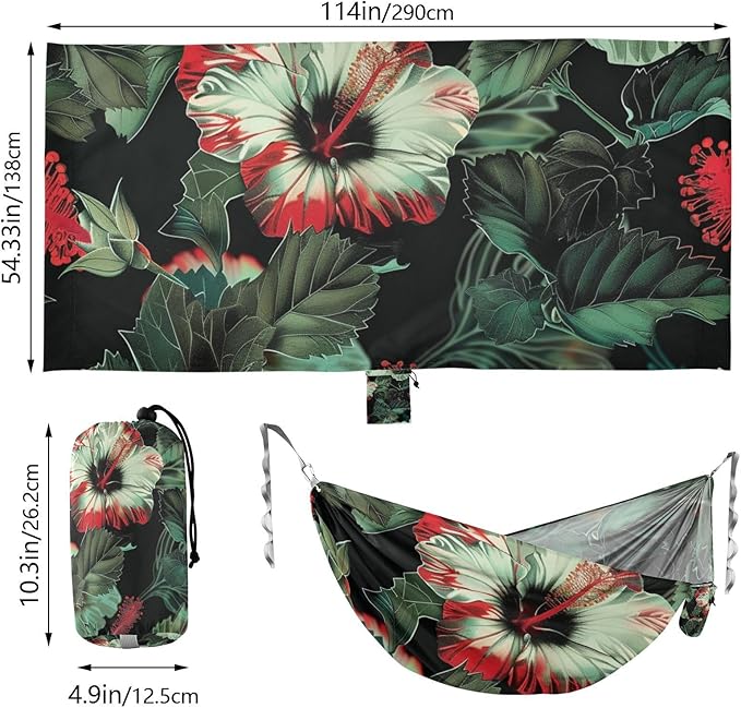 Vintage Red and Green Flowers 330lb Capacity Hammocks with Portabl Carry Bag Tree Hammock for Indoor Outdoor Patio hamacas para adultos