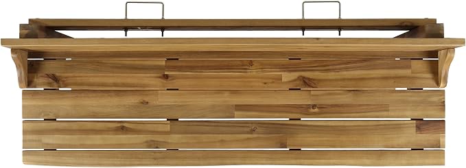 Outdoor Acacia Wood Balcony Bar Table, Rectangle Narrow Counter Outdoor Counter Height Bar Table w/Bottom Shelf, for Balcony, Patio and Small Outside Space