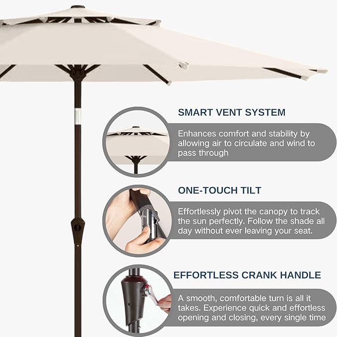 9FT Patio Umbrella 2-Tier Outdoor Market Table Umbrella with Push-Button Tilt & Crank | UPF 50+ & Waterproof for Backyard,Garden,Pool,Deck(Creamy-white)