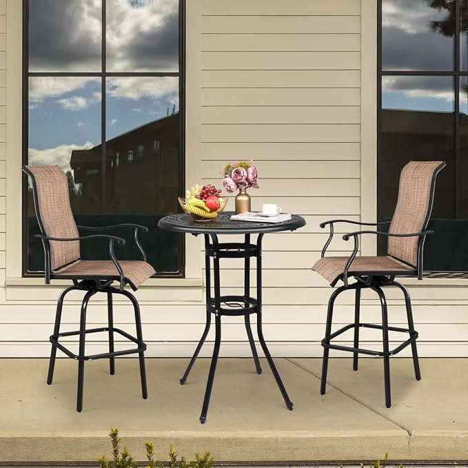 32" Cast Aluminum Outdoor Dining Side Table,Round Patio Dining Table,All-Weather Outdoor Dining Table,Patio Coffee Bistro Table,with Umbrella Hole,for Garden Pool Deck Lawn Backyard (Black)