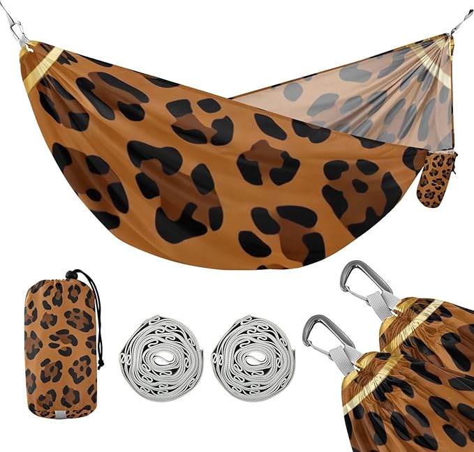 Gilded Leopard Print Outdoor Hammocks Swing Hammock for Patio Backyard Lounge Base