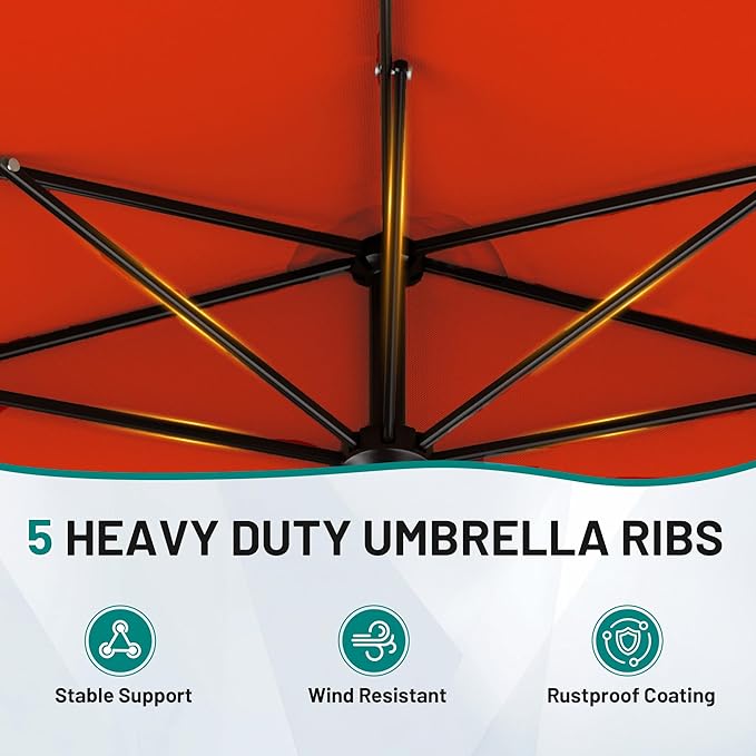 AreShark 9FT Half Patio Umbrella, Outdoor Wall Umbrella with Crank & 5 Sturdy Ribs, Table 1/2 Umbrella Patio for Garden, Deck, Balcony and Pool, Orange