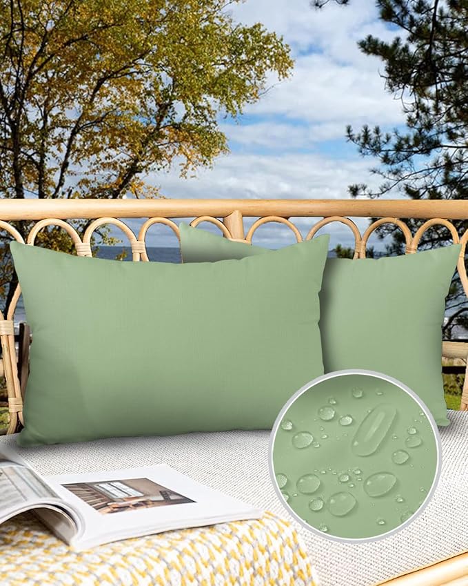 Outdoor Waterproof Throw Pillows Light Green Watercolor Patio Pillows,Decorative Pillow Covers with Insert,Pillow Cushion Case for Garden Couch Sofa Solid Color