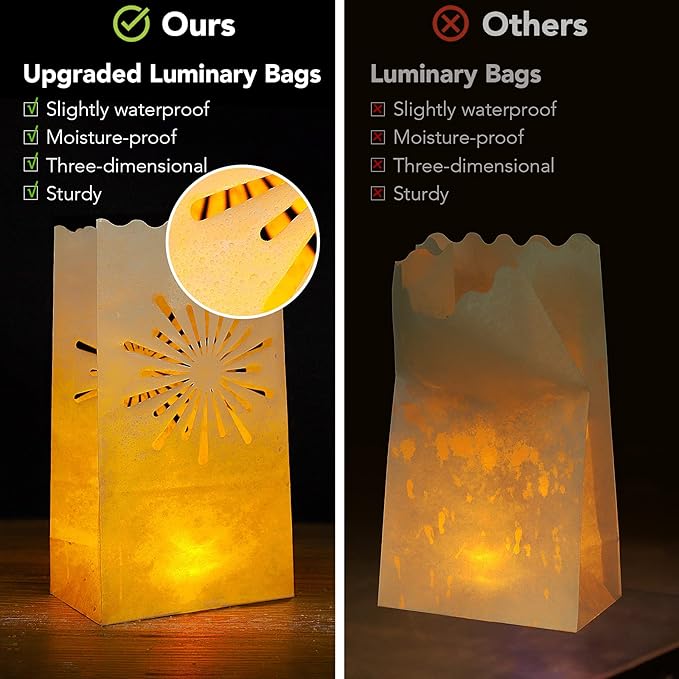 AceList 30 PCS Luminary Bags with 30 PCS Flameless Candles Tea Lights for Wedding, Birthday, Party, Christmas Decorations(Fireworks)