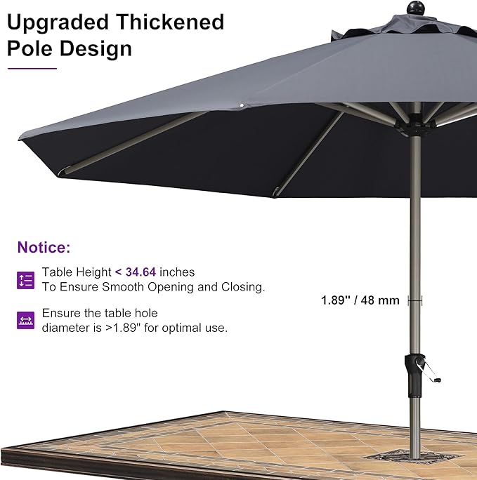 PURPLE LEAF 11' Round Patio Umbrella, Aluminum Outdoor Umbrella for 3 Year Fade Resistant, Sturdy Market Umbrella for Deck Garden, Patio, or Lawn
