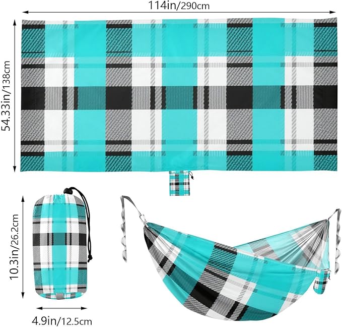 Black White Blue Checkered Plaid 330lb Capacity Camping Hammocks with Tree Straps Hanging Hammock for Camping & Hiking Essential Silla colgante para Patio Exterior