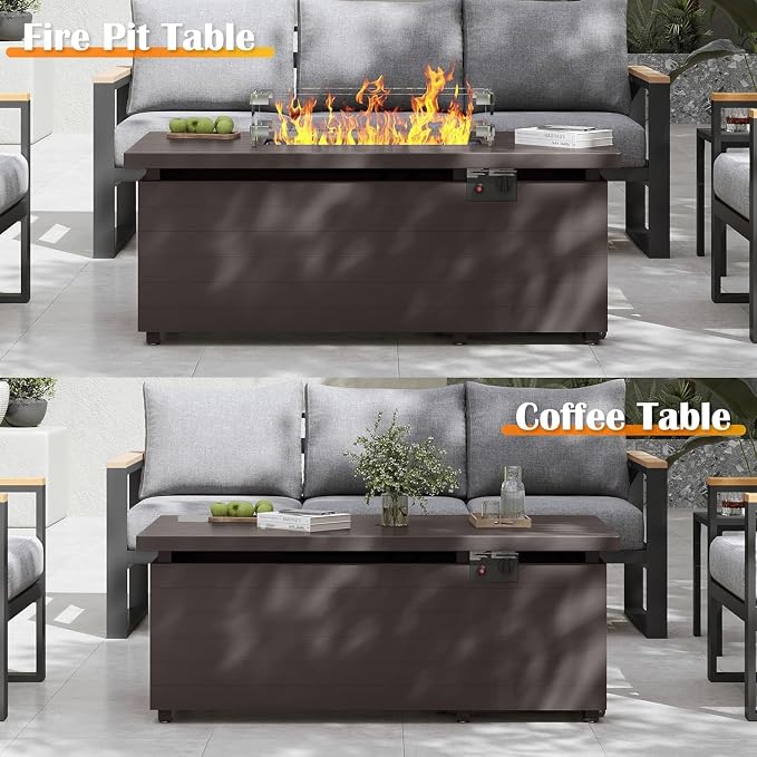 Sundale Outdoor Wicker Patio Furniture Set with Fire Pit, 5 Piece All Weather Outdoor Furniture Set with Swivel Chairs & Couch, High Back Patio Conversation Sets with 6" Cushions for Yard, Deck (Grey)