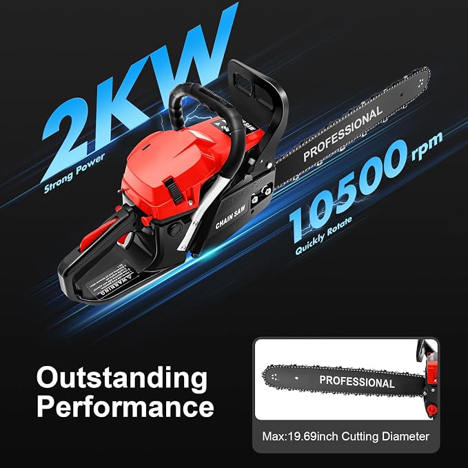 20 Inch Gas Chainsaw with 3.6HP 2 Stroke Engine, 58cc Gas Powered Chainsaw Handheld Cordless Petrol Chain Saw for Tree Pruning Firewood Cutting