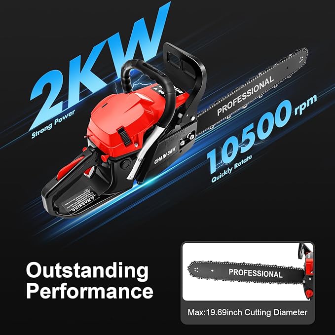 58CC 20 Inch Gas Chainsaw, 2-Stroke 2000W Portable Small Gas Powered ChainSaw Handheld Cordless Petrol Chain Saw Single Cylinder Air Cooled Chain Saw for Cutting Tree Wood Trimming Garden Farm