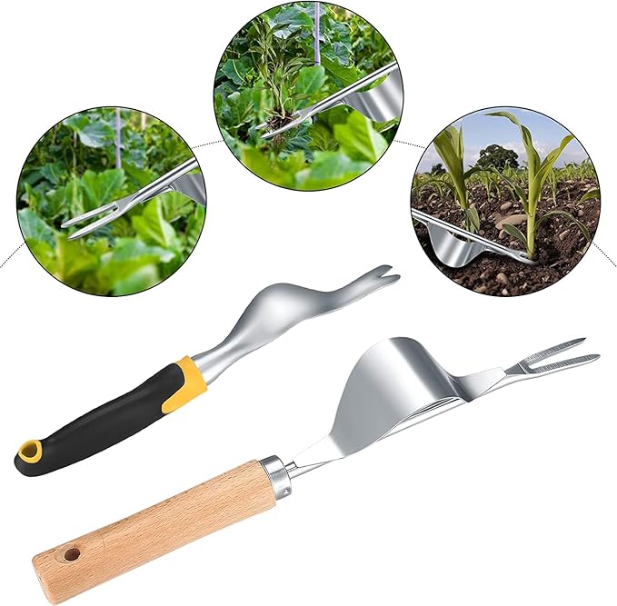 wugongshan 2 Pcs Hand Weeder Puller Tool, Manual Weed Puller Tool Kit, Garden Manual Weeder Removal Tools with V-Shaped Forks, for Garden Yard Lawn Farm Weed Roots Digging Removal Hand Tool