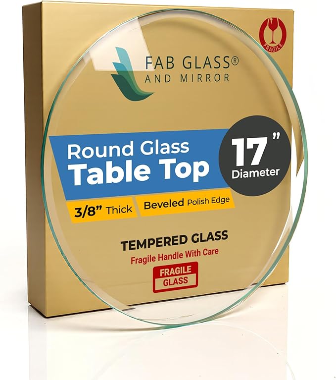 17 Inch Round Tempered Beveled Polished Edge Glass Table Top -3/8” Thick Round Glass Table Top–Heavy Duty, Dining, Coffee, and Office Tables by Fab Glass and Mirror