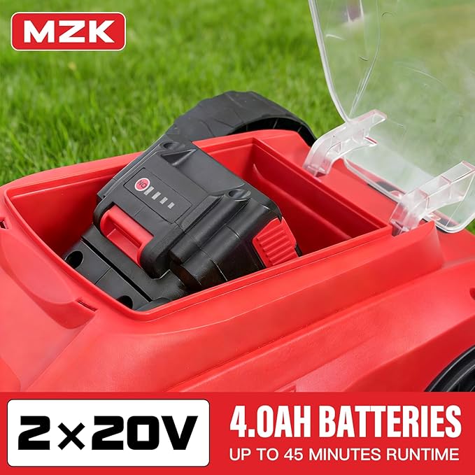 MZK 20V 13" Electric Lawn Mower, Brushless Cordless Lawn Mower with 4-Position Height Adjustment, Walk-Behind Push Mowers with 8 Gallon Grass Bag, 2 x 4.0Ah Batteries & Charger Included, LM13G8