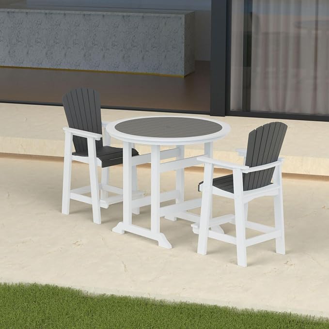 JUSTONE Set of 2 Outdoor Patio Chairs, Outdoor & Indoor Bar Stool with Armrests,2 Pack Patio Chairs for Porch Garden Backyard Poolside, HDPE Material Weather Resistant and Waterproof, Grey and White