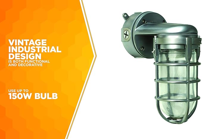 Woods L1707SVBS Traditional 150W Incandescent Weather Industrial Light; Wall Mount; Brushed Steel