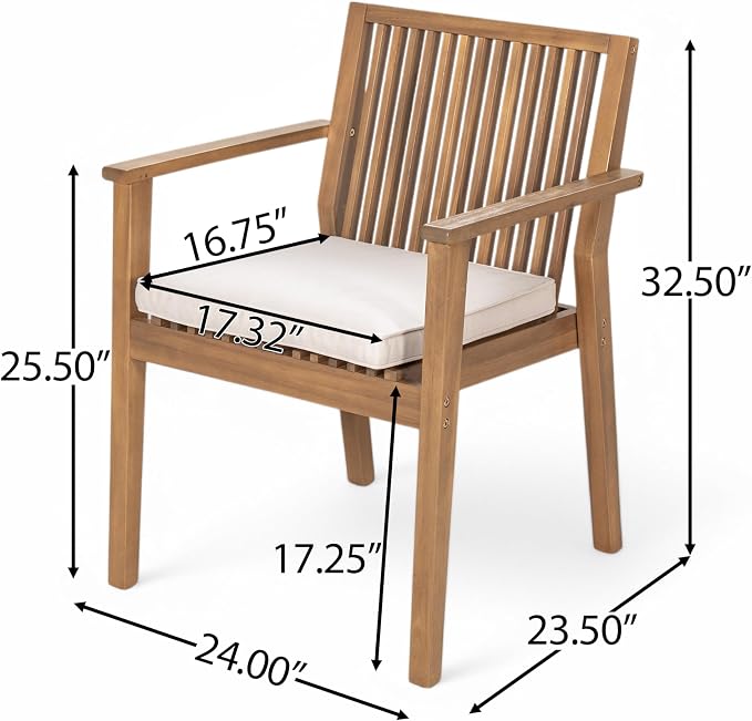 Merax 7 Piece Patio Furniture Set, Acacia Wood Outdoor Dining Set with 1 Table & 6 Heavy-Duty Cushioned Chairs for Porch, Backyard, Garden, Poolside, Indoors, Easy Assembly, Brown