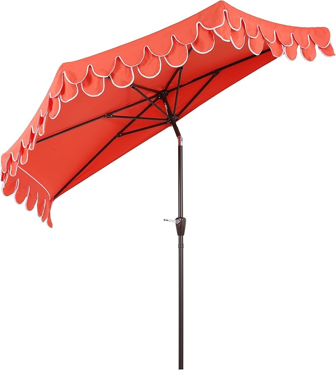 Eyely BMU1202 Noah 9 ft. Classic MidCentury Scalloped Fringe Market Patio Half Umbrella with Crank for Garden, Pool & Deck, Tilt Button and UV Protection