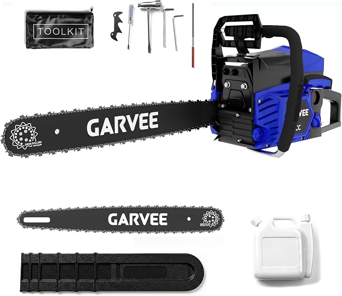 Garvee 58CC Gas Chainsaw, 20 Inch Gas Powered Chain Saw with 2-Stroke Engine, 3-Second Quick Start, Quick Start and Anti-Vibration System for Heavy-Duty Logging, Firewood and Woodworking