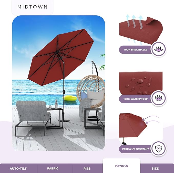Midtown Umbrellas The Lean Patio Umbrella (Terylast Fabric - Cherry, 8 Foot)