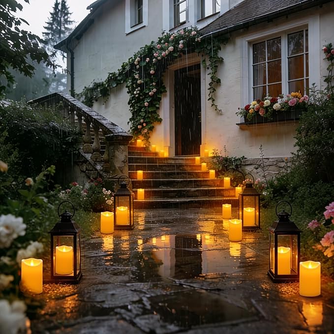Flameless Candles 4" 5" 6" Set of 3 Outdoor Indoor Ivory Pillars Battery Operated Flickering Candles Include 8-Key Remote Timer Function, Fake Plastic Candles for Wedding, Aniversary, Christmas Decor