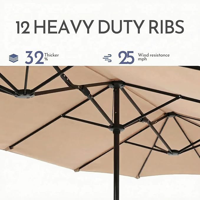 15ft Large Patio Umbrellas with Base Included, Outdoor Double-Sided Rectangle Market Umbrella with Stand, Outside Umbrellas for Poolside Lawn Backyard