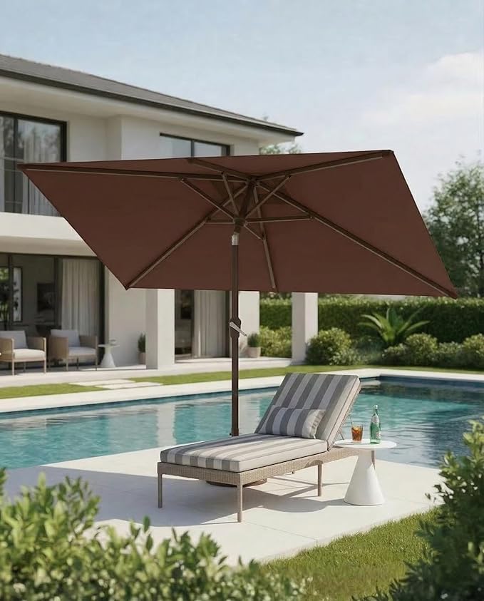 6.5x10FT Patio Umbrella, Outdoor Umbrella with Push Button Tilt and Crank, 8 Sturdy Ribs, UV Protection & Waterproof Market Umbrella for Pool, Backyard, Beach,Deck (Brown)