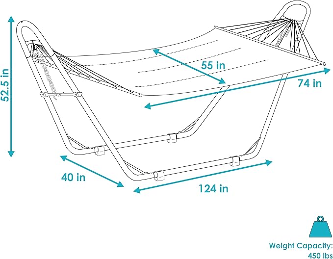 Sunnydaze Double Quilted Fabric Hammock with Universal Steel Stand - 450-Pound Capacity - Blue Stand - Catalina Beach