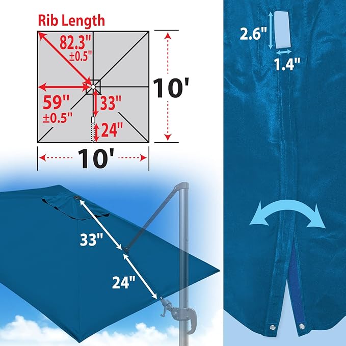 BenefitUSA Outdoor Canopy Top Cover Only Replacement Canopy for 10'x10' ROME Cantilever Patio Umbrella (Canopy Only)