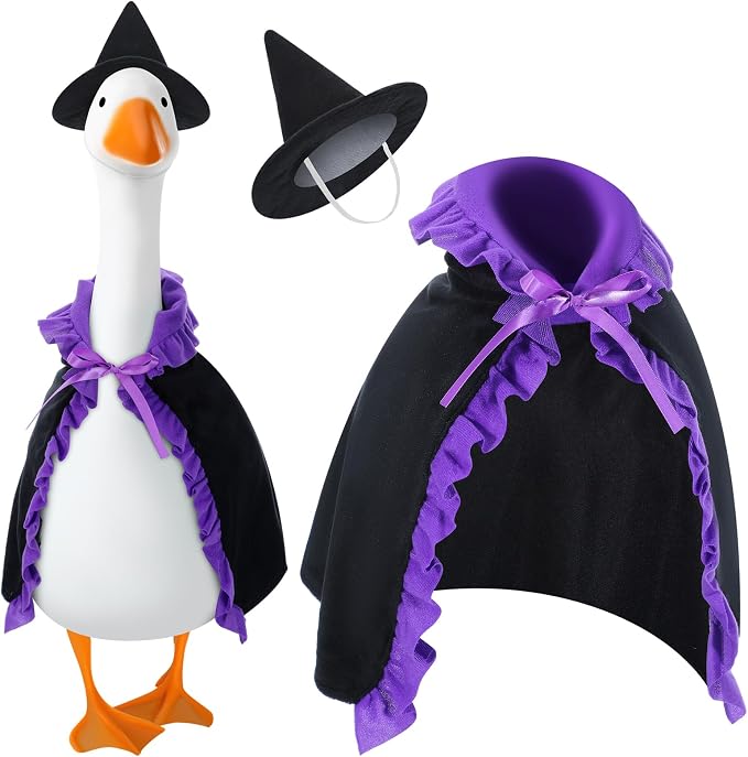 Witch Goose Outfit Halloween Costume for Lawn Decor, Cute Porch Goose Clothes for Outdoor Garden Yard Patio Cement Statue Art