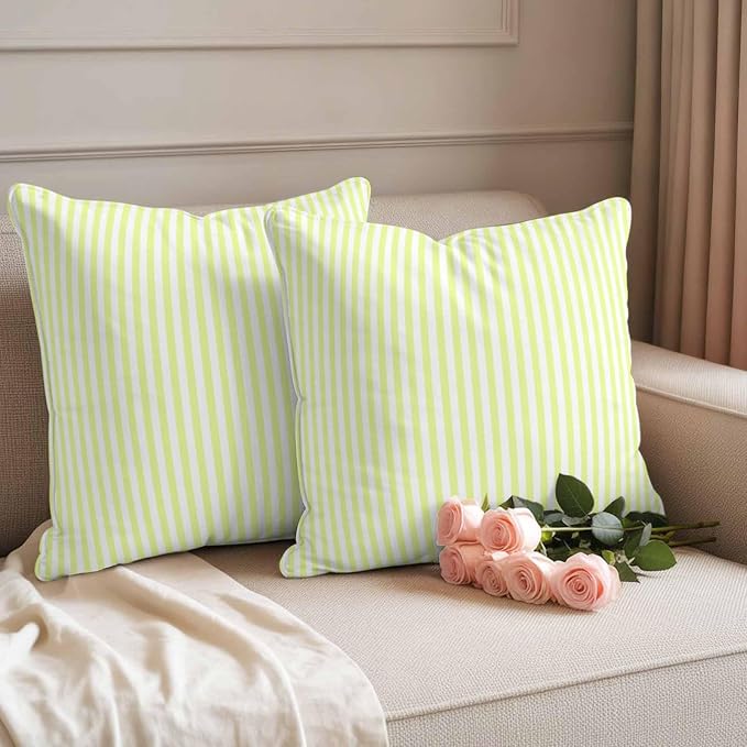 Throw Pillow Covers 20x20 Inch Set of 2, Yellow White Stripe Waterproof Outdoor Cushion Covers, Modern Minimalist Geometric Striped Decorative Pillowcases for Couch, Sofa, Bed, Garden, Patio