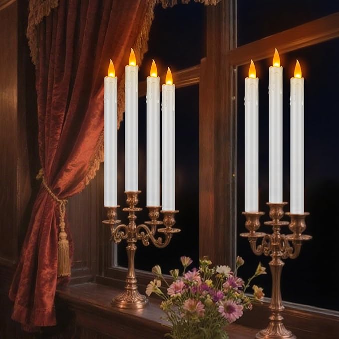 wemarry Flameless Taper Candles with Remote, 10" White Battery Operated Led Candlesticks with Flickering 3D Flame, 24 Pcs Fake Taper Candles for Christmas Thanksgiving Wedding Home Décor