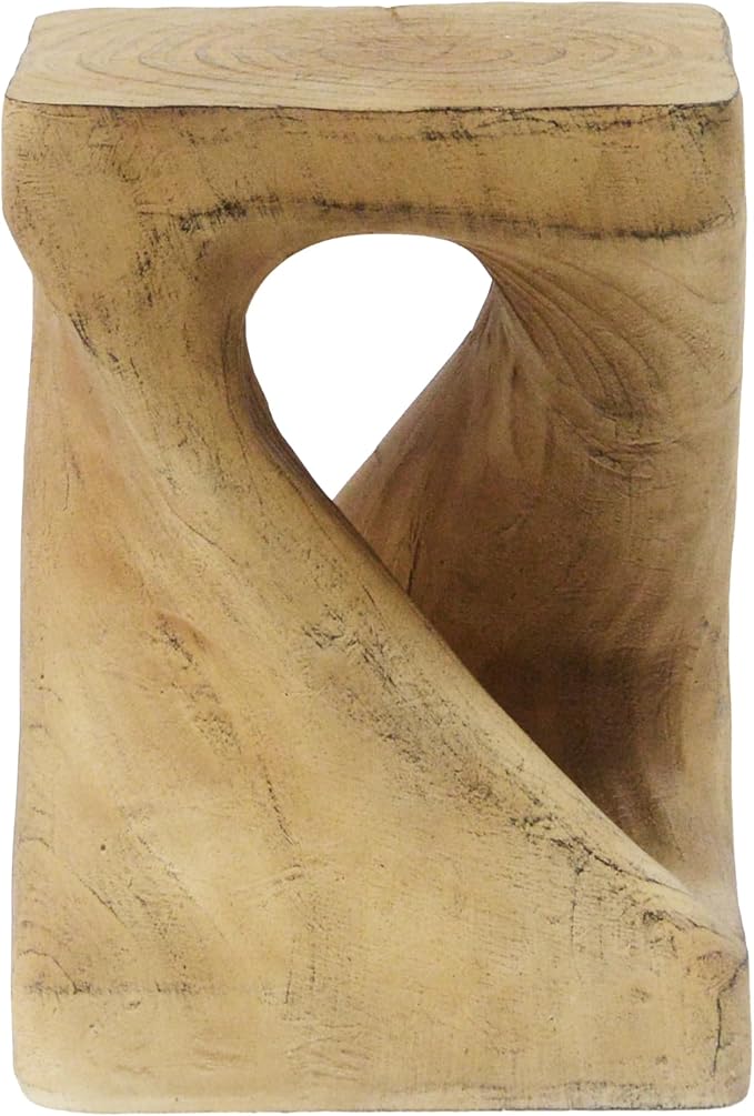 Christopher Knight Home Outdoor Side Table,Twist Shape End Table,Decorative Accent Table,Garden Stool Table for Patio Balcony Beach Pool Side,Lightweight Concrete,Wood Like Texture,Natural