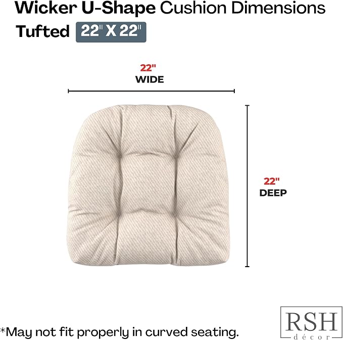RSH DECOR: Sunbrella Tufted Wicker U-Shape Cushions Set of 2 | 22” x 22” | Outdoor Seat Cushions for Patio Furniture| Crafted with Sunbrella Performance Fabric | Made in USA (Cozy Quilt Bright White)