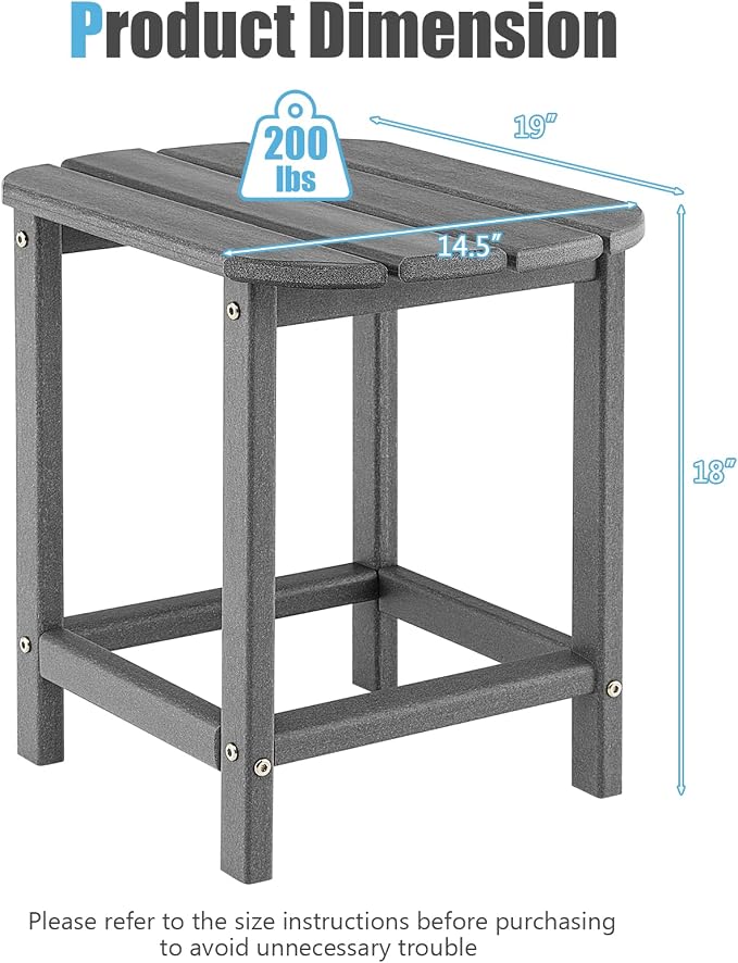 Giantex Side Table Outdoor Small Patio Table 18” Adirondack Table, Weather Resistant End Tables, Outside Square Tea Table for Patio, Backyard, Poolside, Garden, Balcony (2, Gray)